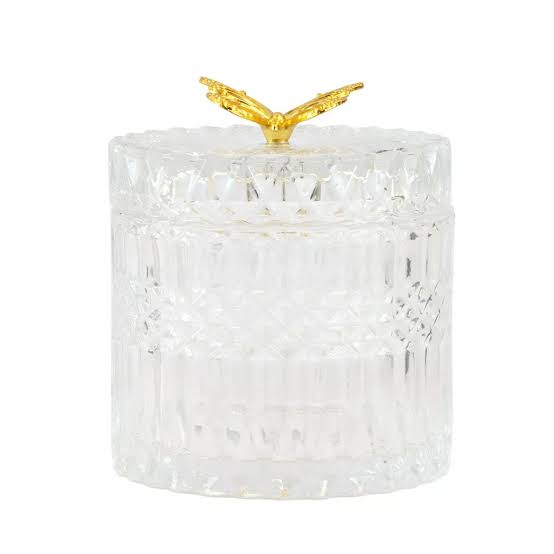 Glass - Clear Trinket & Lid & Gold Butterfly