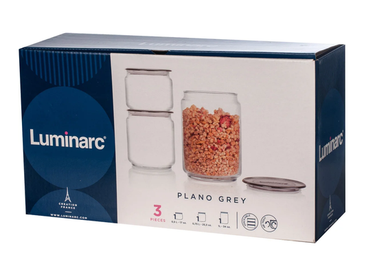 Glass - Plano Grey Jar - 3pc - Luminarc