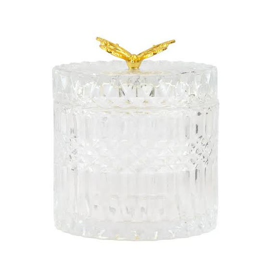 Glass - Clear Trinket & Lid & Gold Butterfly