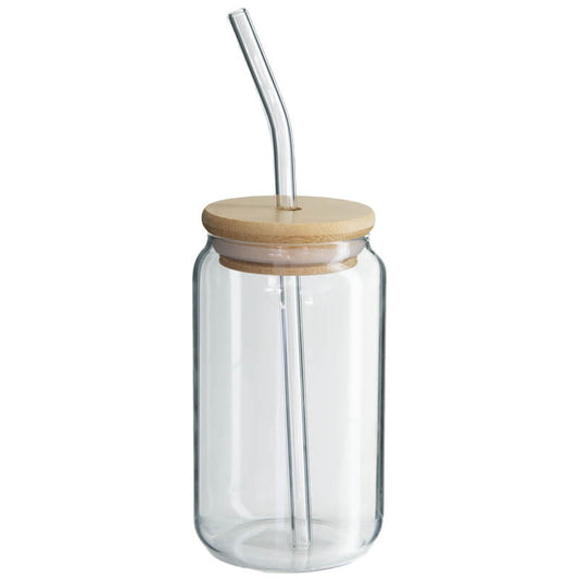 Glass - Milkshake Jar bamboo Lid 350ml Str